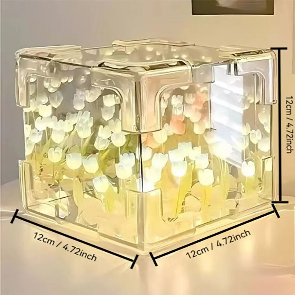 Creative DIY Tulip Night Light Led Decorative Night Lamp Magic Cube Table Lamp and Mirror 2 in 1 for Birthday Gifts Girl Cards